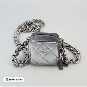 CHANEL Quilted Mini Cube Crossbody in Metallic Silver and Gunmetal